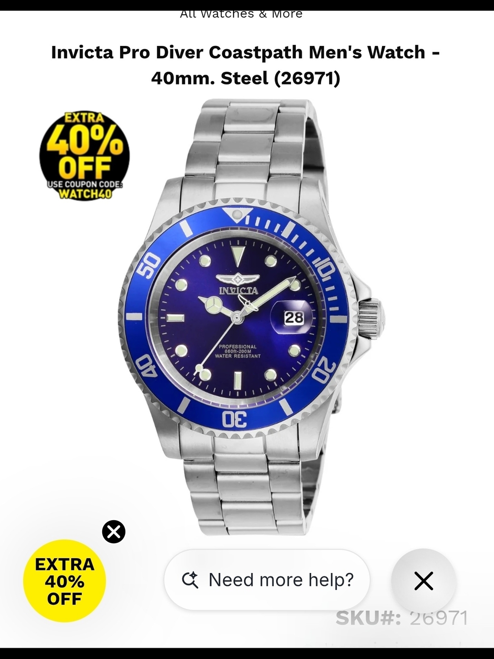 Invicta Blue Dial Stainless Steel Men's Dive Watch - Picture 4 of 7